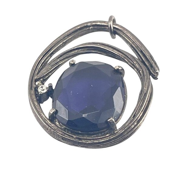 Gerard Yosca Signed Designer Circle Pendant With Blue Faceted Stone Swirl Design - Picture 4 of 9